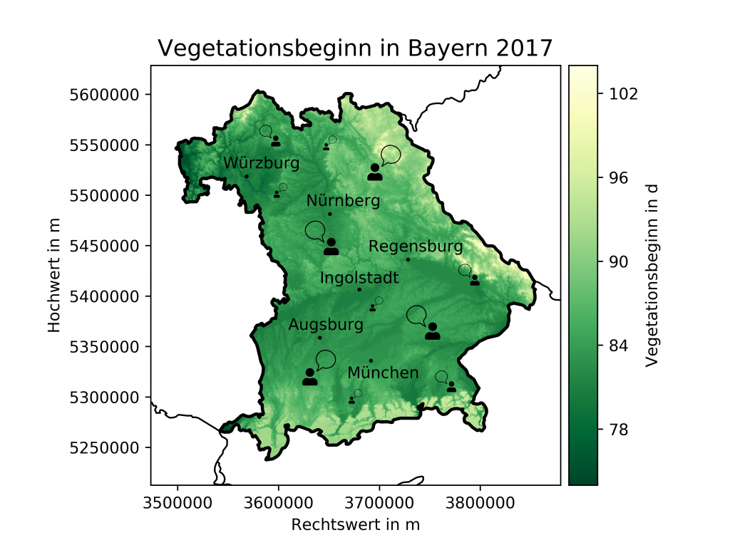 Beginn der Vegetationsperiode im Jahr 2017 in Bayern